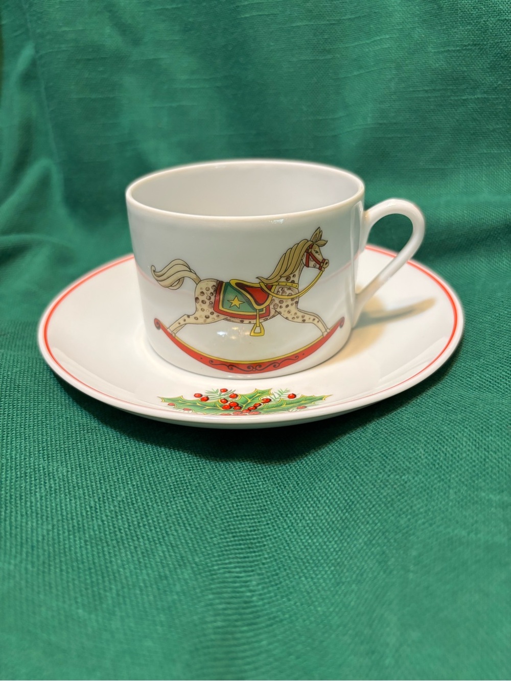 Vista Alegre Christmas Magic Teacup and Saucer with Rocking Horse Design
